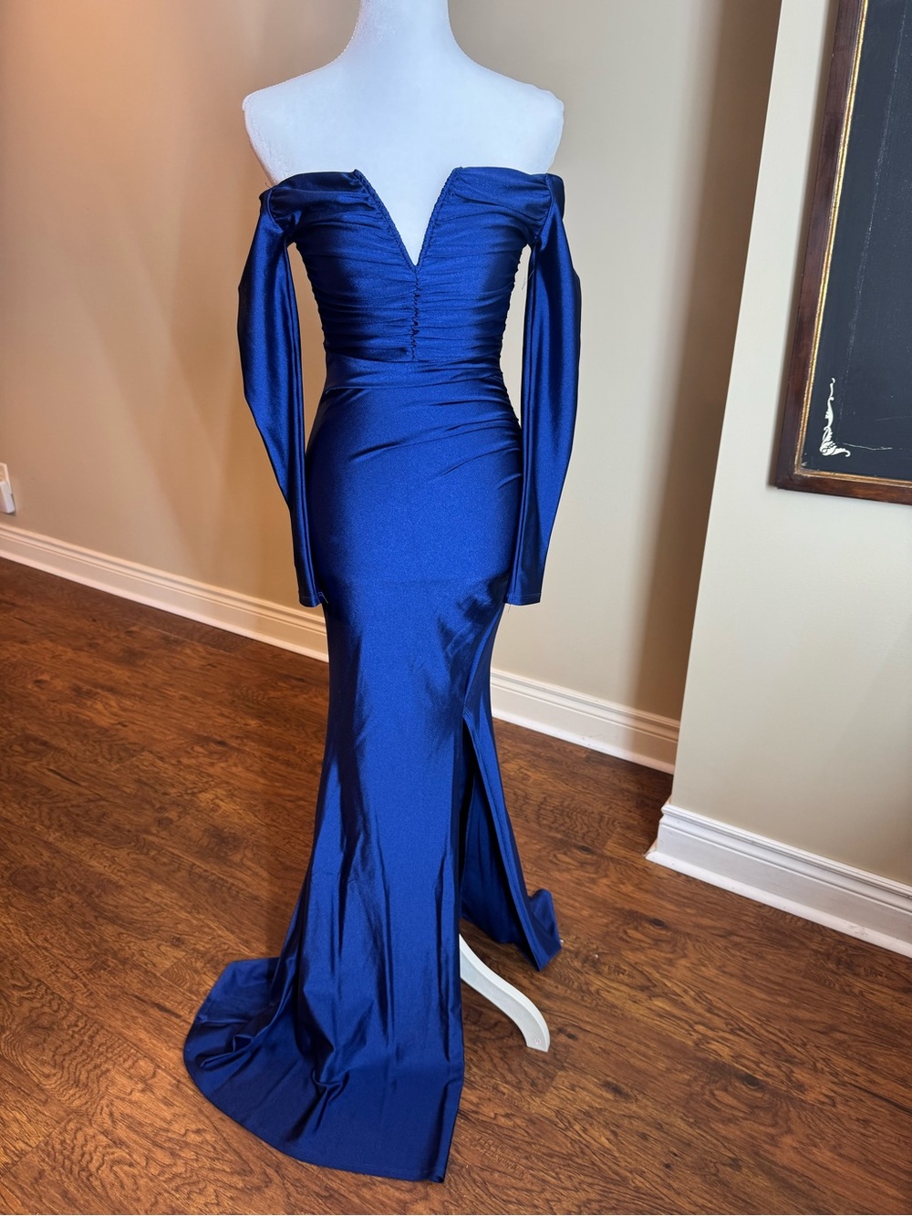 Fashion Nova Off-Shoulder Cobalt Blue Mermaid Gown